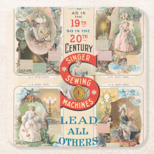 Vintage Singer Sewing Machine Ad Square Paper Coaster