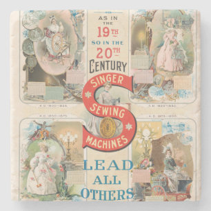 Vintage Singer Sewing Machine Ad Stone Coaster