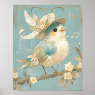 Vintage Singing Bird Nursery Wall Art Print