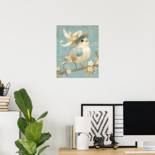 Vintage Singing Bird Nursery Wall Art Print