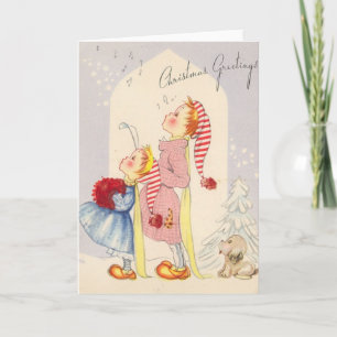 Vintage Singing Children Christmas Greeting Card