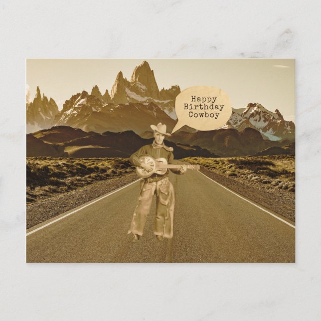 Vintage Singing Cowboy Birthday Postcard (Front)