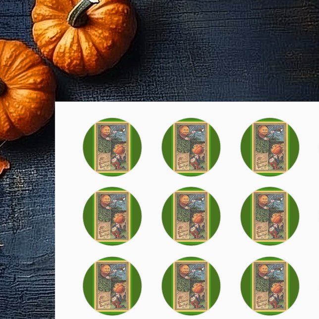 Vintage Singing Pumpkin Man Classic Round Sticker (Vintage Singing Pumpkin Man Classic Round Sticker)