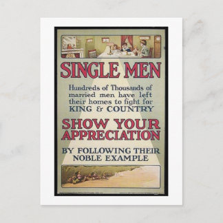 Vintage Single Men Recruitment Poster Postcard