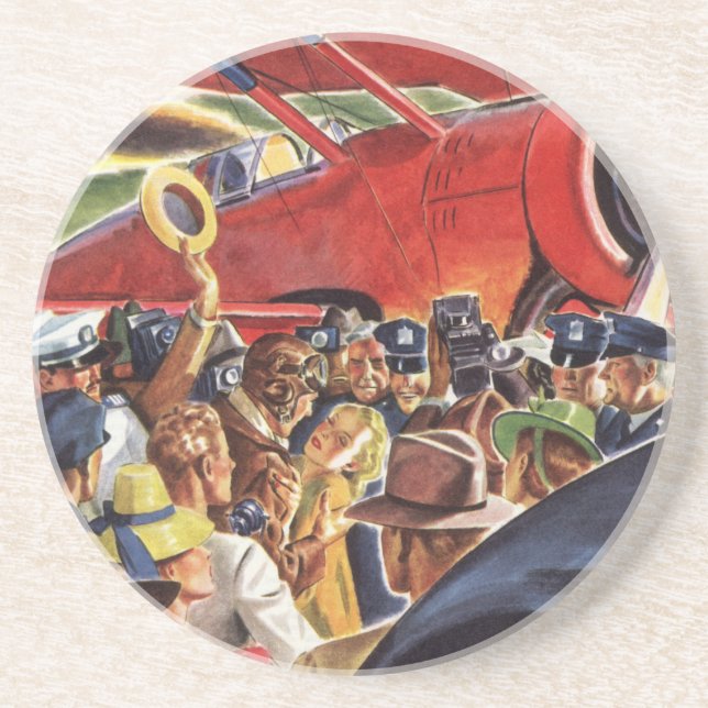 Vintage Single Prop Aeroplane Pilot with Paparazzi Coaster (Front)
