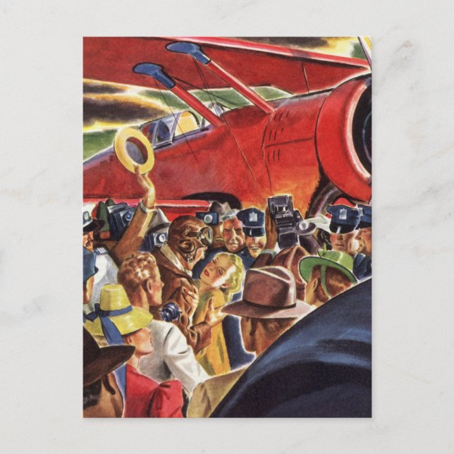 Vintage Single Prop Aeroplane Pilot with Paparazzi Postcard (Front)