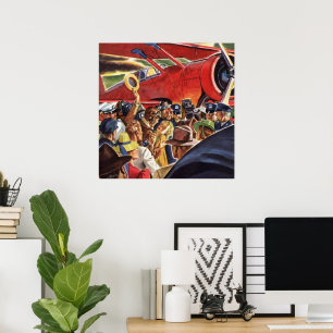 Vintage Single Prop Aeroplane Pilot with Paparazzi Poster