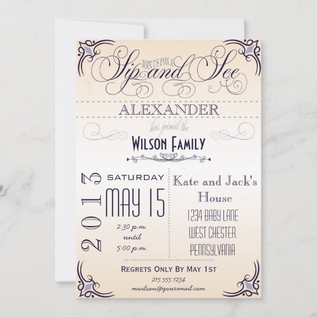 Vintage Sip and See Invitation (Front)