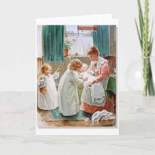 Vintage - Sisters Helping with the New Baby, Announcement