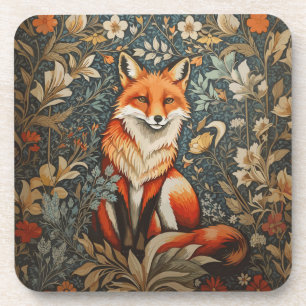 Vintage Sitting Fox William Morris Inspired Floral Coaster