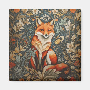 Vintage Sitting Fox William Morris Inspired Floral Magnet