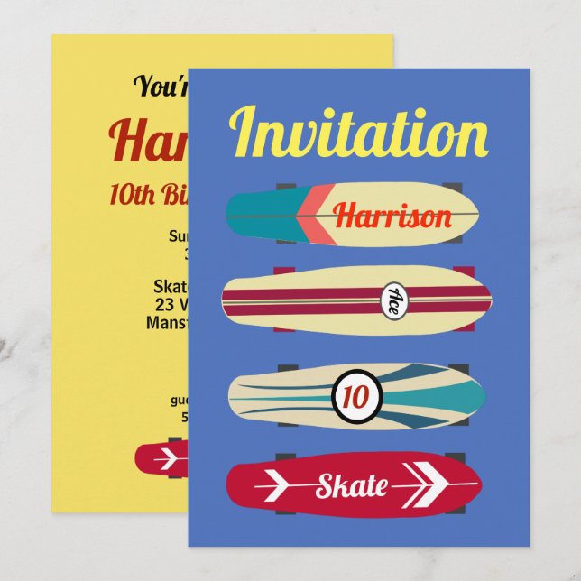 Vintage Skateboards Invitation (Front/Back)