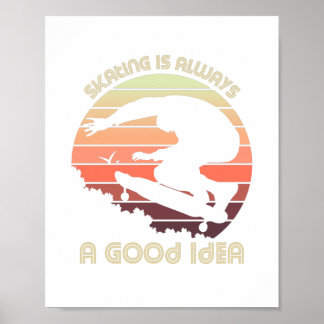 Vintage skater skating in the jungle poster