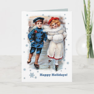 Vintage Skating Kids Custom Christmas Holiday Card