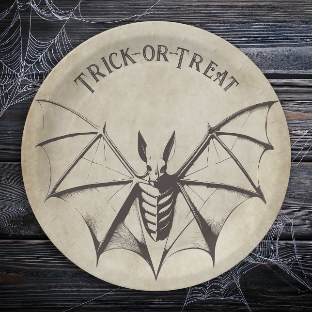 Vintage Skeletal Bat Halloween Paper Plate (Creator Uploaded)