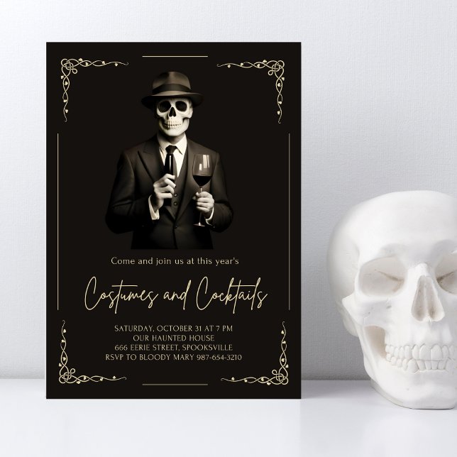 Vintage Skeleton Adult Halloween Party Invitation (Creator Uploaded)