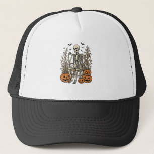 Vintage Skeleton and Pumpkins Halloween Shirt Desi Trucker Hat