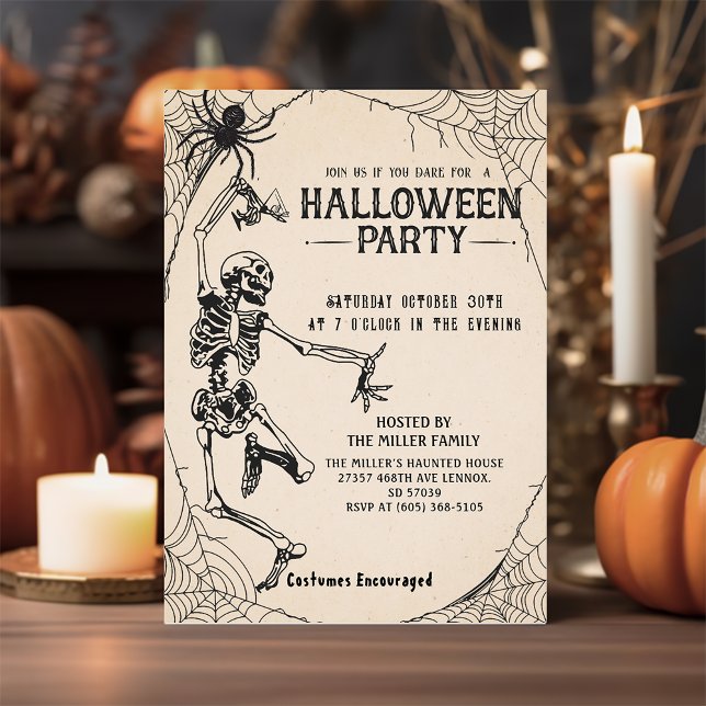 Vintage Skeleton Cocktail Adult Halloween Party Invitation (Creator Uploaded)