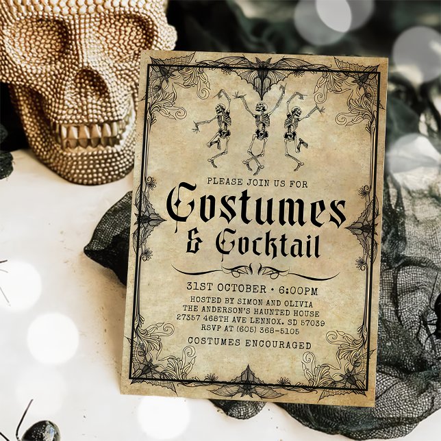 Vintage Skeleton Costumes & Cocktail Halloween  Invitation (Creator Uploaded)