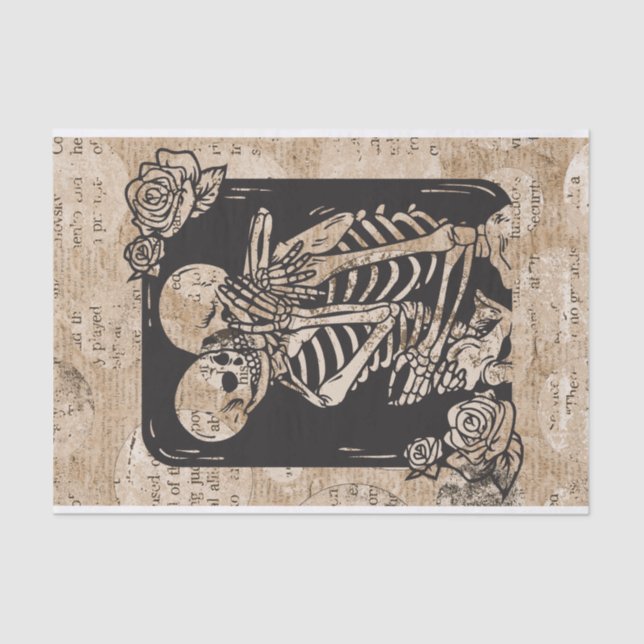 Vintage Skeleton Couple Halloween Wedding Tissue Paper (Front)