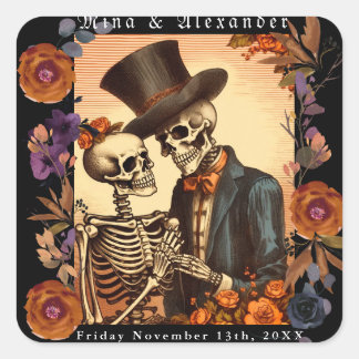 Vintage Skeleton Couple Wedding Square Sticker