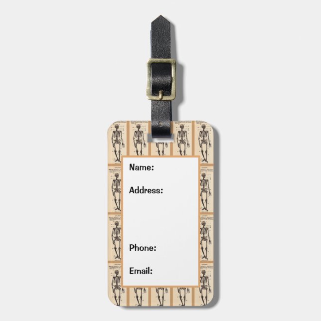 Vintage Skeleton Definition Luggage Tag (Front Vertical)