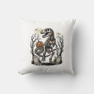 Vintage Skeleton Dinosaur Halloween Graveyard Desi Cushion