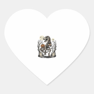 Vintage Skeleton Dinosaur Halloween Graveyard Desi Heart Sticker