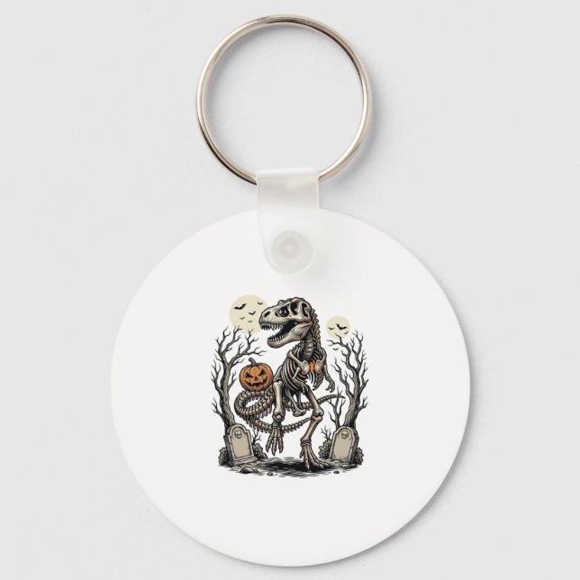 Vintage Skeleton Dinosaur Halloween Graveyard Desi Key Ring (Front)