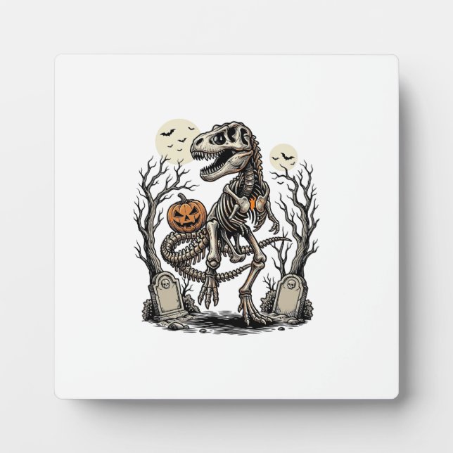 Vintage Skeleton Dinosaur Halloween Graveyard Desi Plaque (Front)