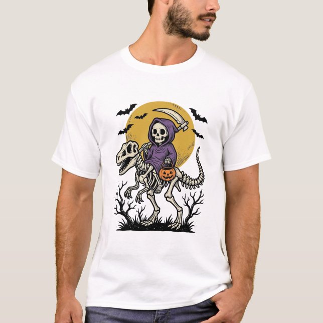 Vintage Skeleton Dinosaur Halloween Shirt Design ( (Front)