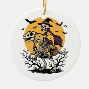 Vintage Skeleton Dinosaur Halloween Shirt Design_1 Ceramic Tree Decoration