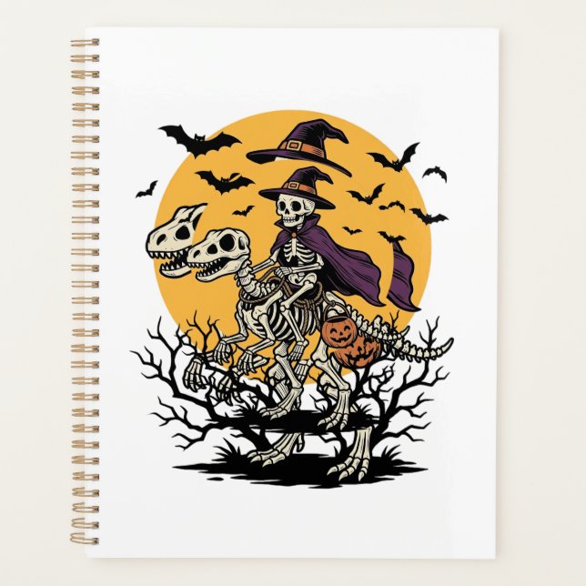 Vintage Skeleton Dinosaur Halloween Shirt Design_1 Planner (Front)