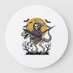 Vintage Skeleton Dinosaur Halloween Shirt Design ( Large Clock