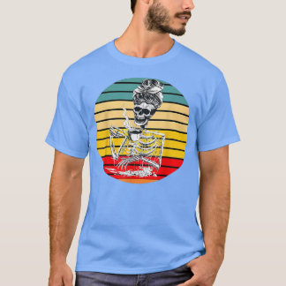 Vintage Skeleton Drinking Coffee Lover Funny Retro T-Shirt