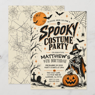 Vintage Skeleton Halloween Costume Party Birthday Invitation