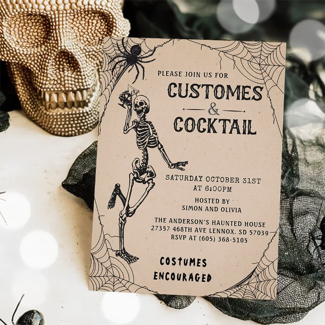 Vintage Skeleton Halloween Costumes & Cocktail  Invitation (Creator Uploaded)
