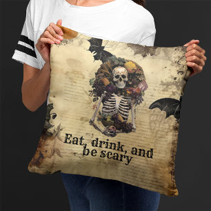 Vintage Skeleton Halloween Harvest Party  Cushion