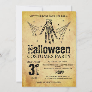 Vintage Skeleton Hand Halloween Costumes Party Invitation