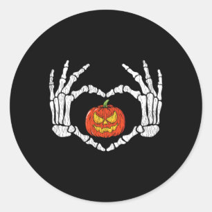 Vintage Skeleton Hands Heart Love Pumpkin Autumn H Classic Round Sticker