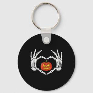 Vintage Skeleton Hands Heart Love Pumpkin Autumn H Key Ring
