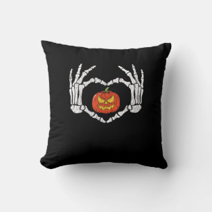 Vintage Skeleton Hands Heart Pumpkin Autumn Hallow Cushion