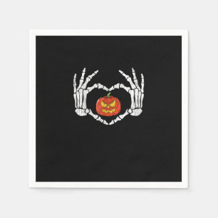 Vintage Skeleton Hands Heart Pumpkin Autumn Hallow Napkin