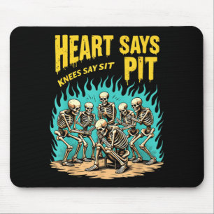 Vintage Skeleton Heart Says Pit Knees Say Sit Mouse Pad