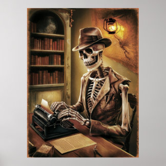 Vintage Skeleton Journalist Poster