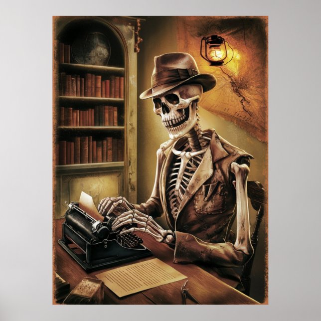 Vintage Skeleton Journalist Poster (Front)