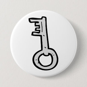 Vintage Skeleton Key Hand-Drawn Silver Antique 7.5 Cm Round Badge