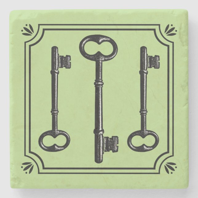 Vintage Skeleton Keys Stone Coaster (Front)