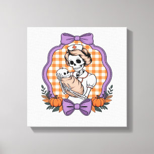 Vintage Skeleton Nurse and Baby � Cute Halloween R Canvas Print