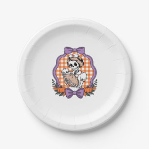 Vintage Skeleton Nurse and Baby � Cute Halloween R Paper Plate